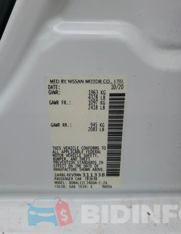 1N4BL4EV9MN311338 Photo# 12
