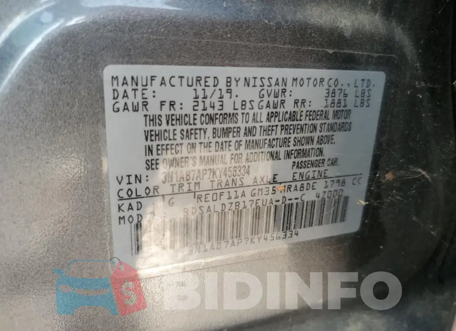 3N1AB7AP7KY456334 Photo# 12