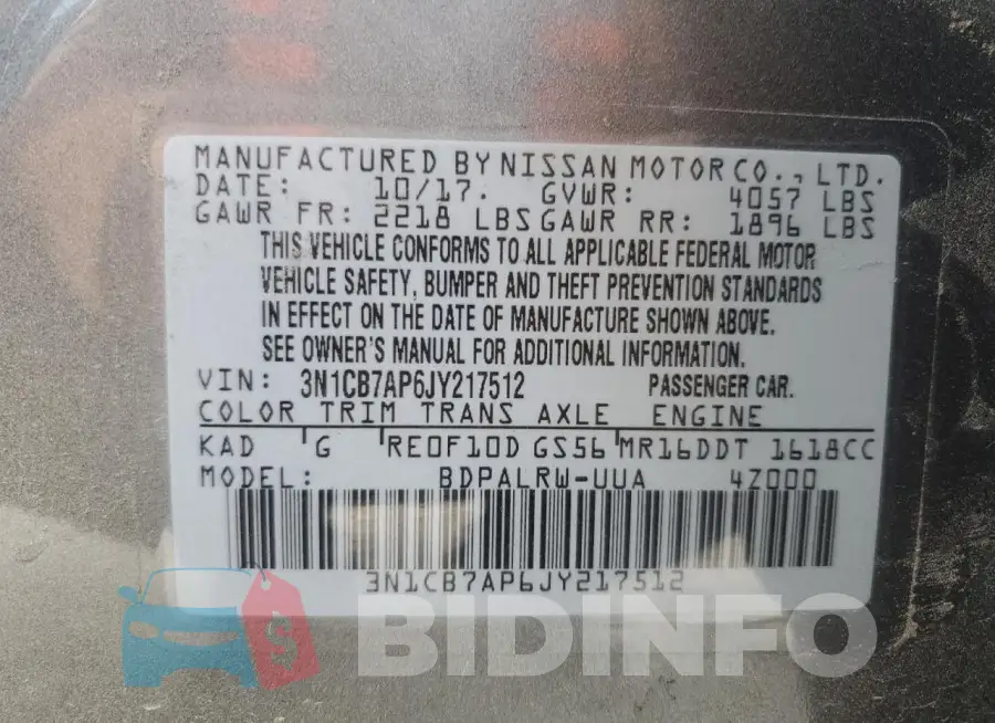 3N1CB7AP6JY217512 Photo# 13