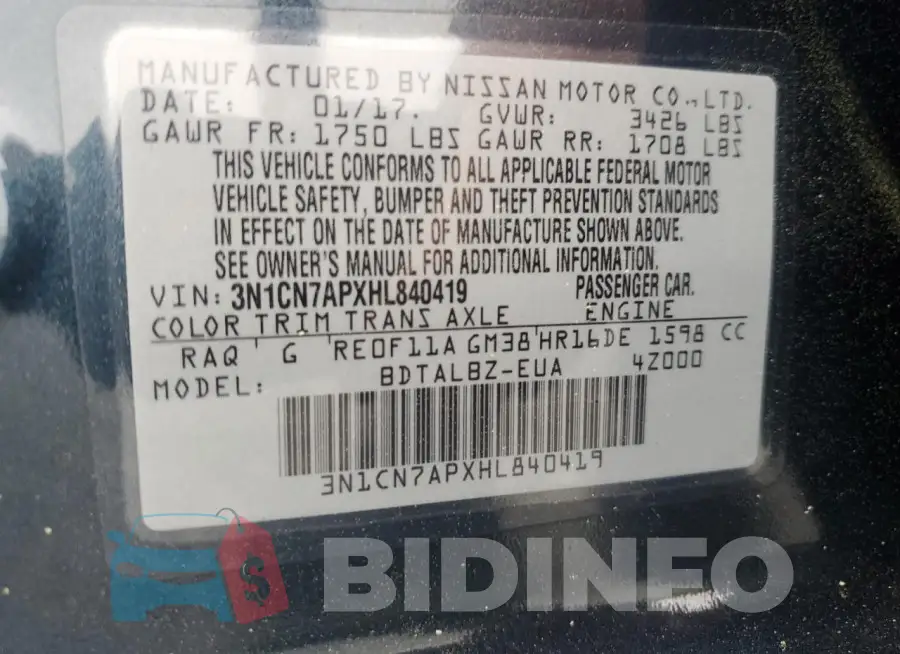 3N1CN7APXHL840419 Photo# 12