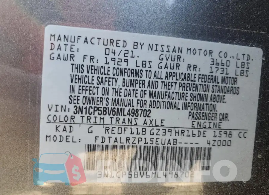 3N1CP5BV6ML498702 Photo# 13