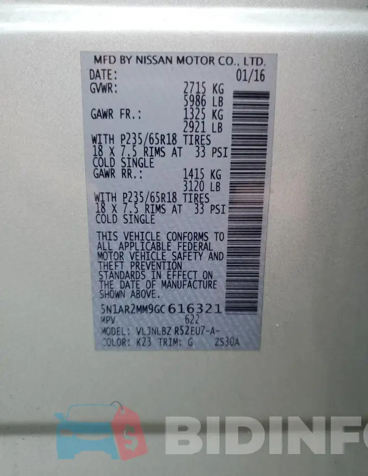 5N1AR2MM9GC616321 Photo# 13