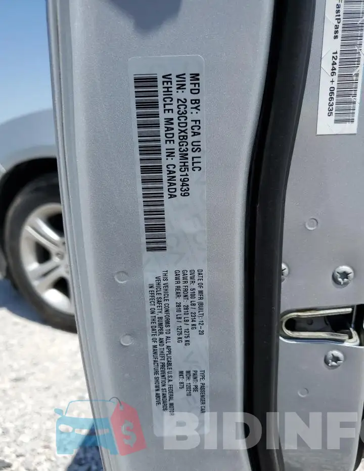 2C3CDXBG3MH519439 Photo# 12