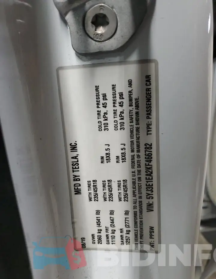 5YJ3E1EA2KF466782 Photo# 12