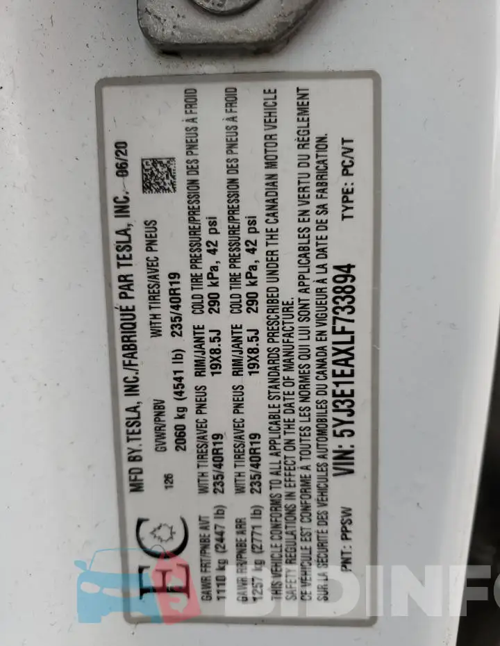 5YJ3E1EAXLF733894 Photo# 12