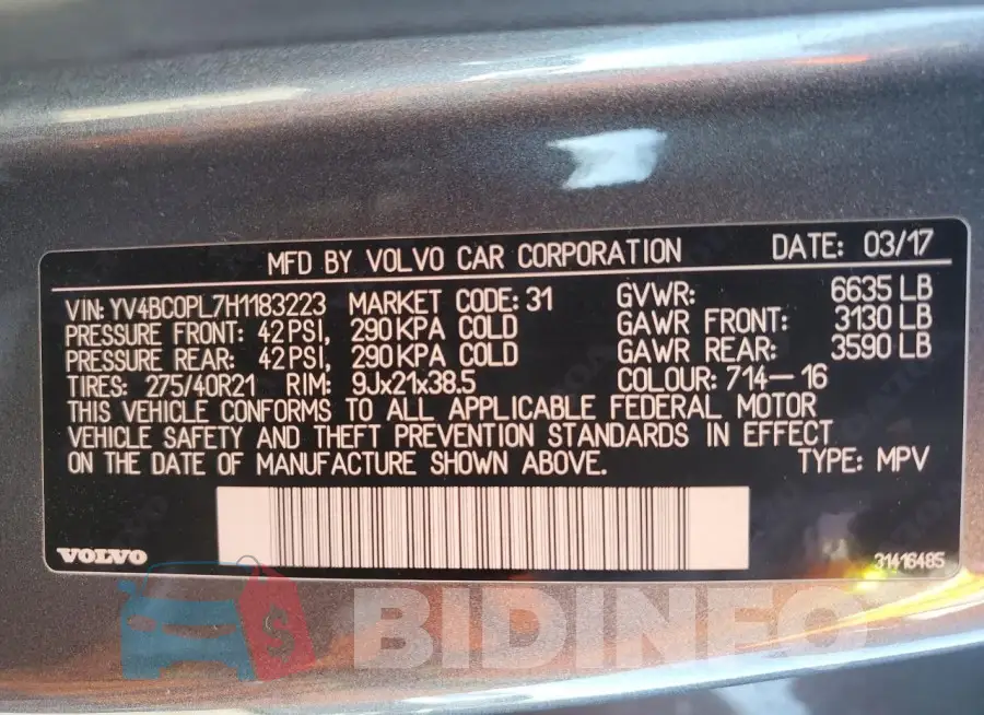 YV4BC0PL7H1183223 Photo# 13