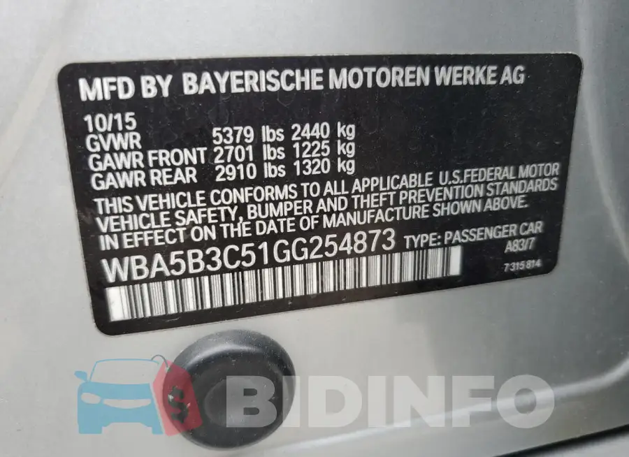 WBA5B3C51GG254873 Photo# 13