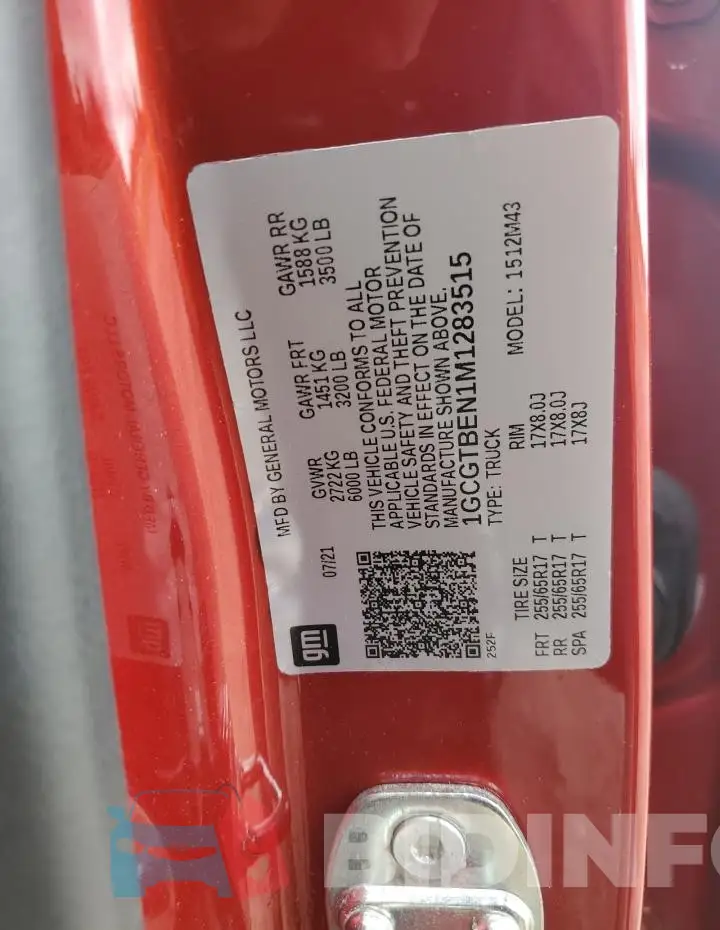1GCGTBEN1M1283515 Photo# 12