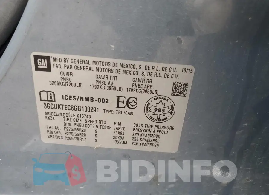 3GCUKTEC8GG108291 Photo# 12
