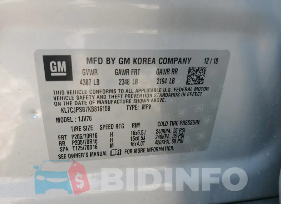 KL7CJPSB7KB816158 Photo# 14