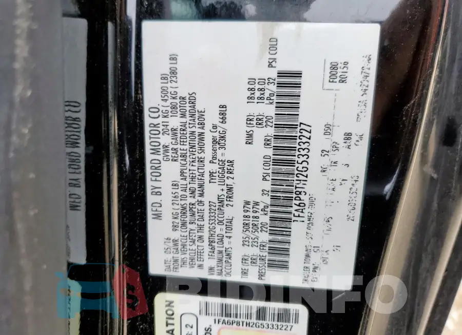 1FA6P8TH2G5333227 Photo# 13