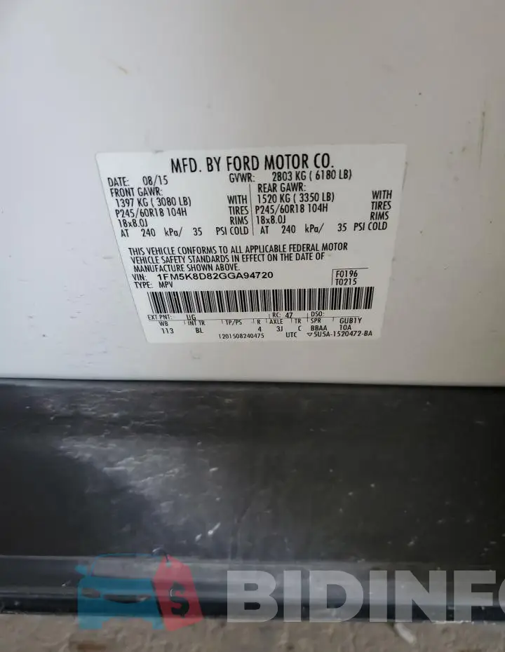 1FM5K8D82GGA94720 Photo# 13