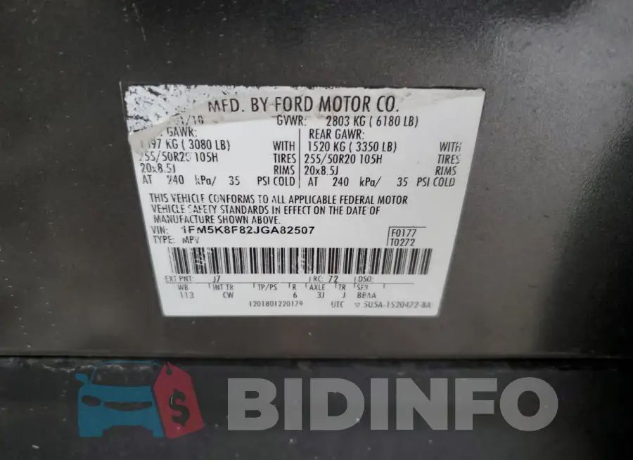 1FM5K8F82JGA82507 Photo# 14