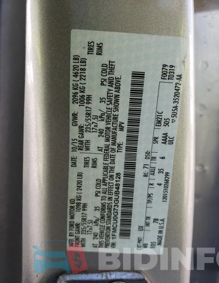 1FMCU0G73GUB48128 Photo# 13