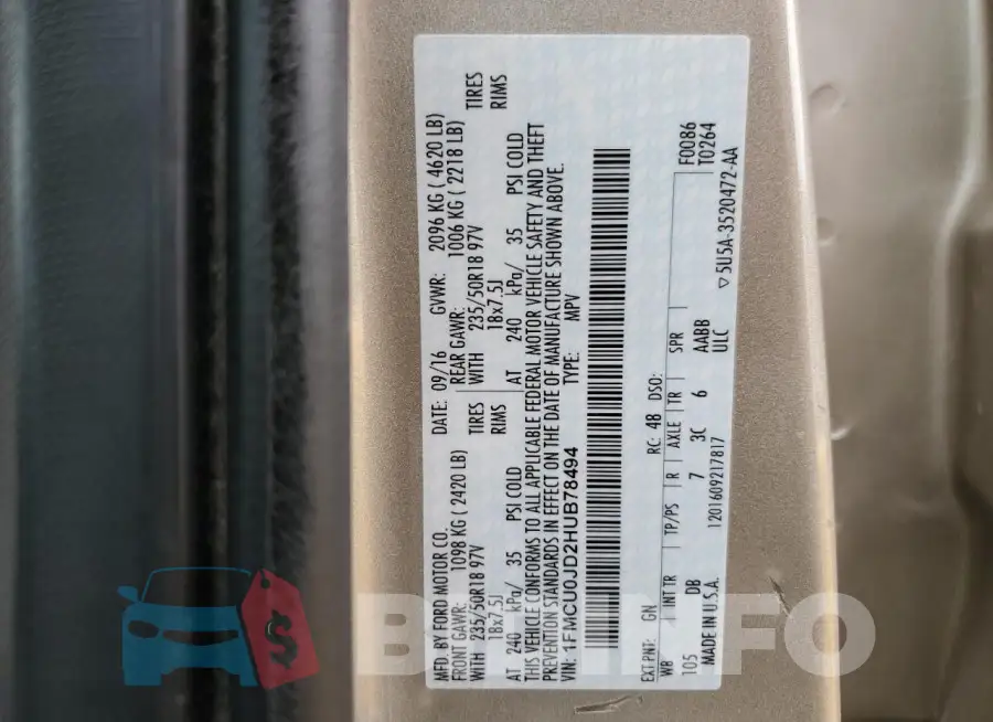 1FMCU0JD2HUB78494 Photo# 13