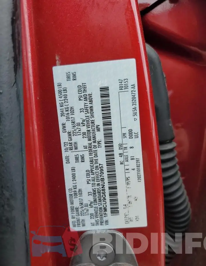 1FMCU9G68NUB70957 Photo# 12