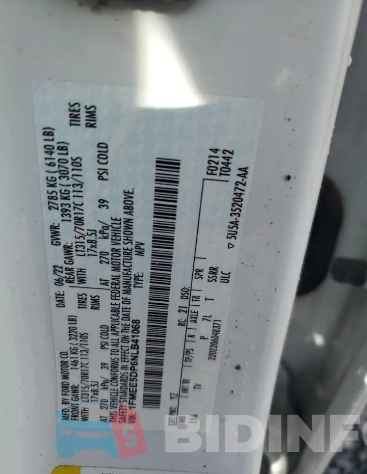 1FMEE5DP6NLB41068 Photo# 13