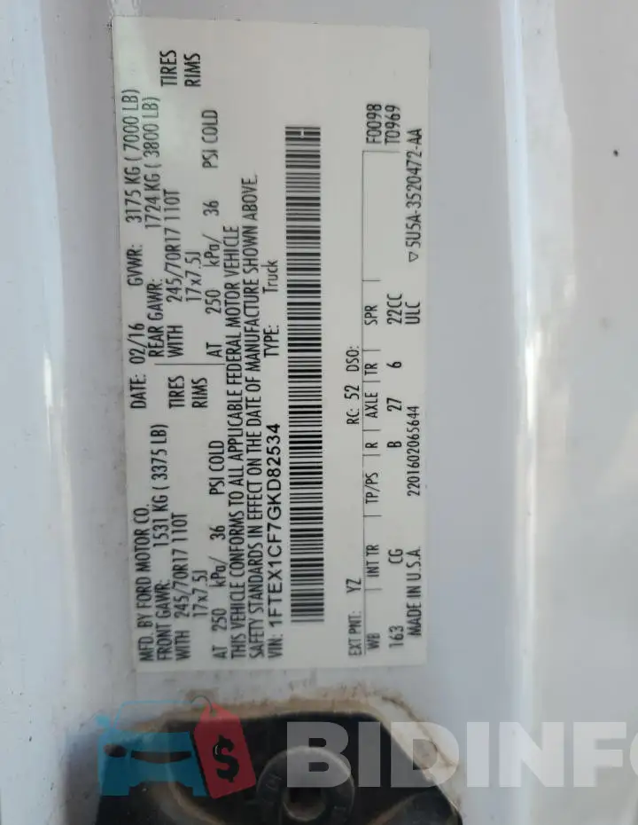 1FTEX1CF7GKD82534 Photo# 12