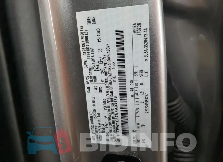 1FTFW1E87NFA93178 Photo# 13