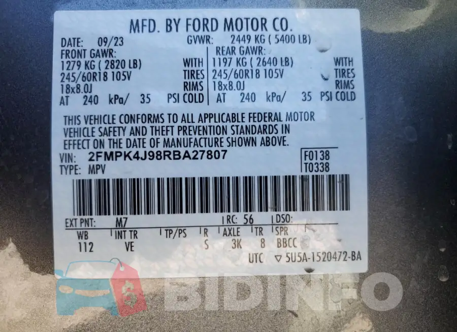 2FMPK4J98RBA27807 Photo# 13