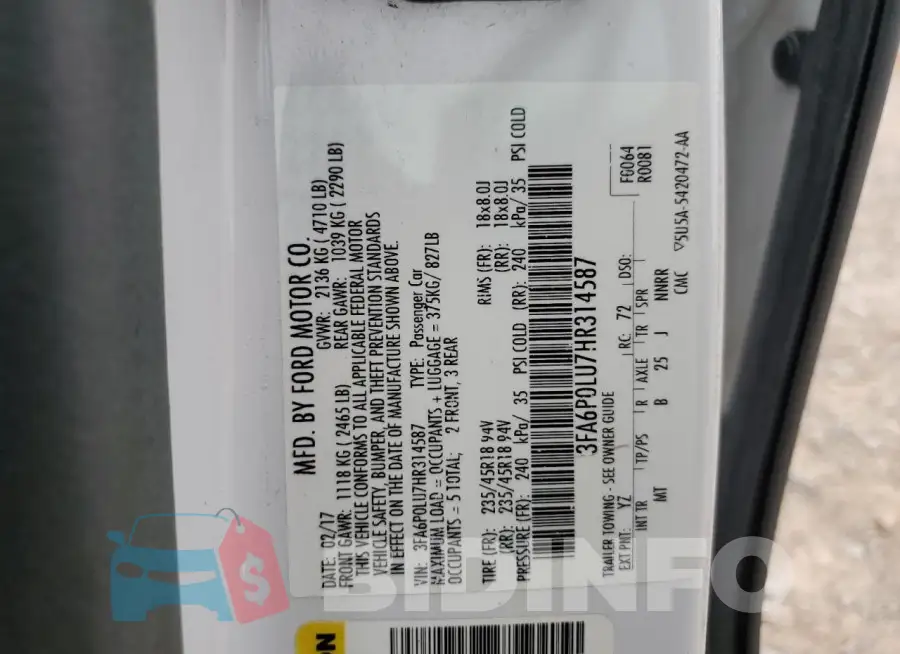 3FA6P0LU7HR314587 Photo# 12