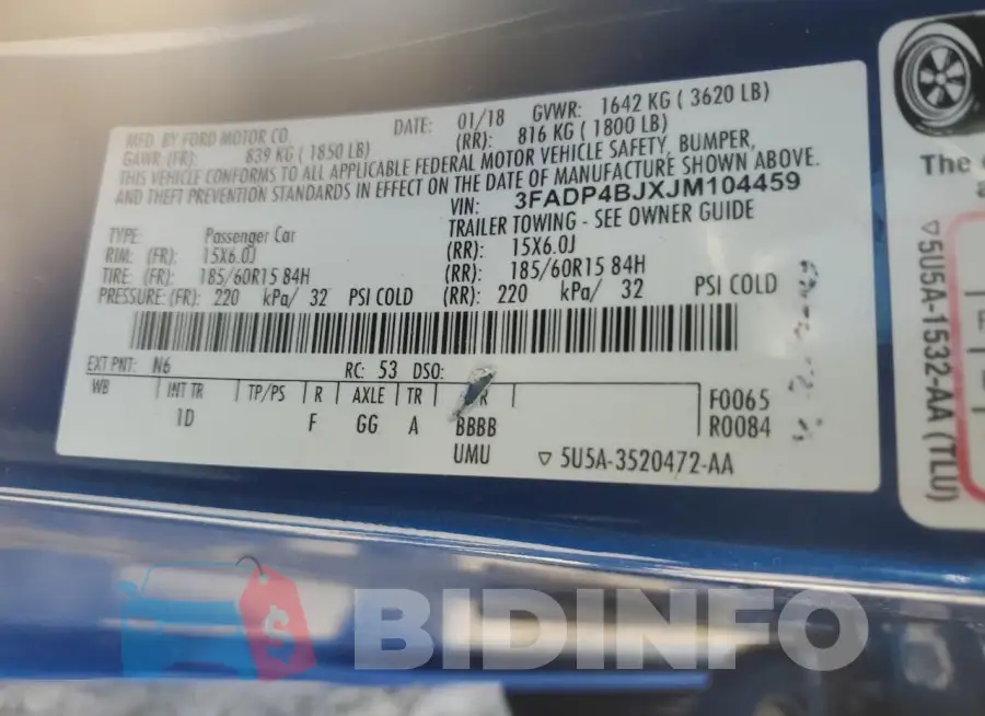 3FADP4BJXJM104459 Photo# 12