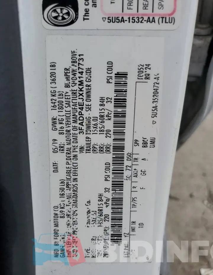 3FADP4EJXKM147731 Photo# 14