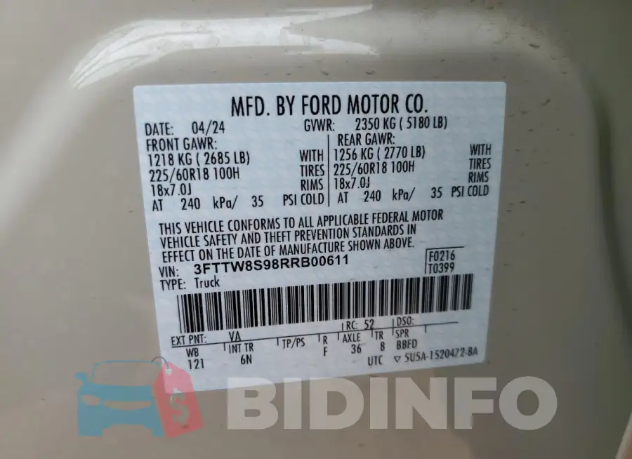 3FTTW8S98RRB00611 Photo# 13
