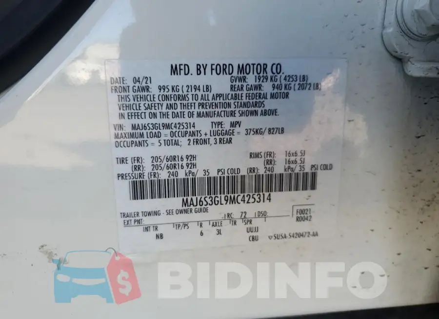 MAJ6S3GL9MC425314 Photo# 13