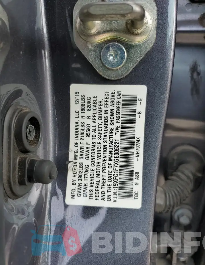 19XFC1F7XGE005221 Photo# 12