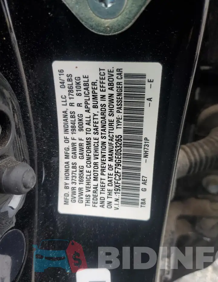 19XFC2F79GE053265 Photo# 13
