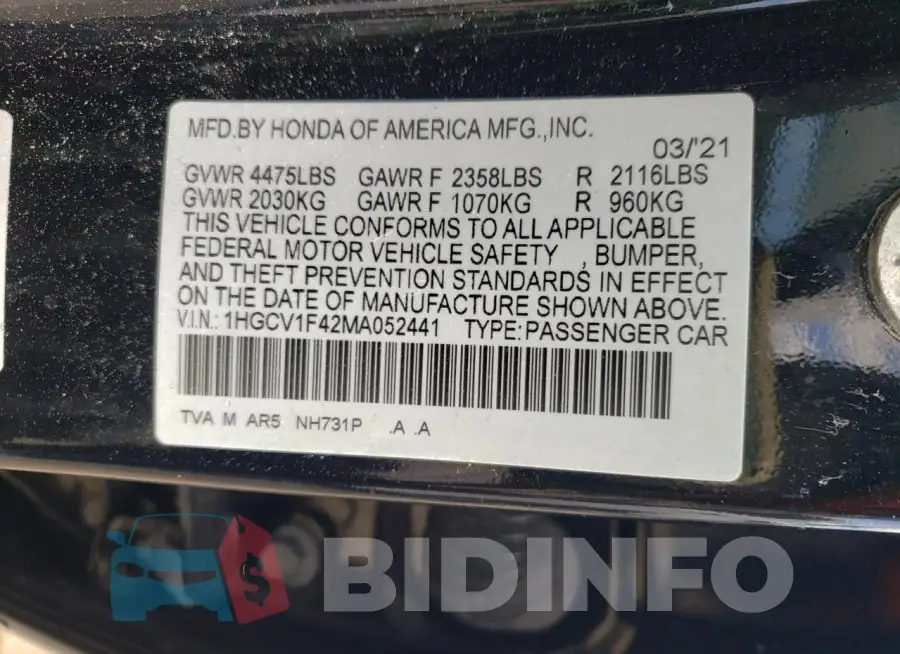 1HGCV1F42MA052441 Photo# 13