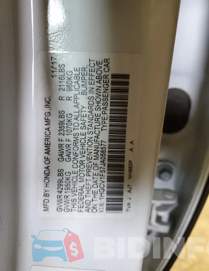 1HGCV1F57JA058577 Photo# 12
