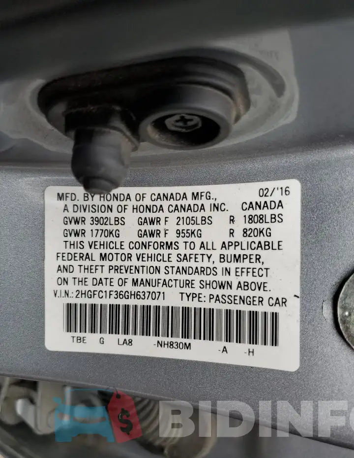 2HGFC1F36GH637071 Photo# 12