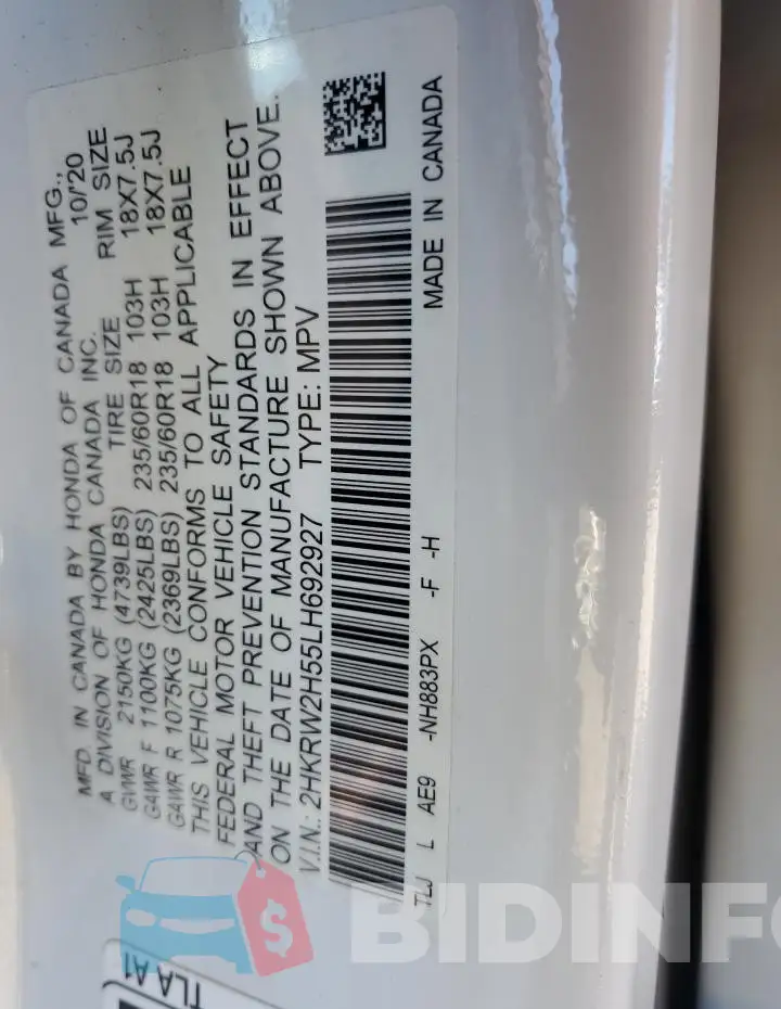 2HKRW2H55LH692927 Photo# 14