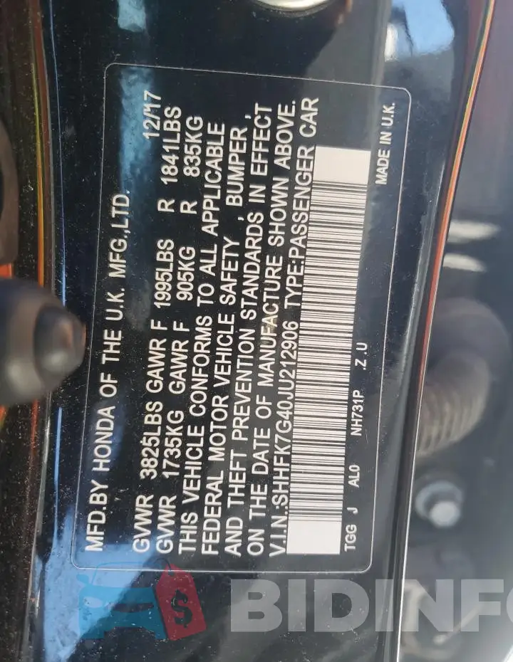 SHHFK7G40JU212906 Photo# 12