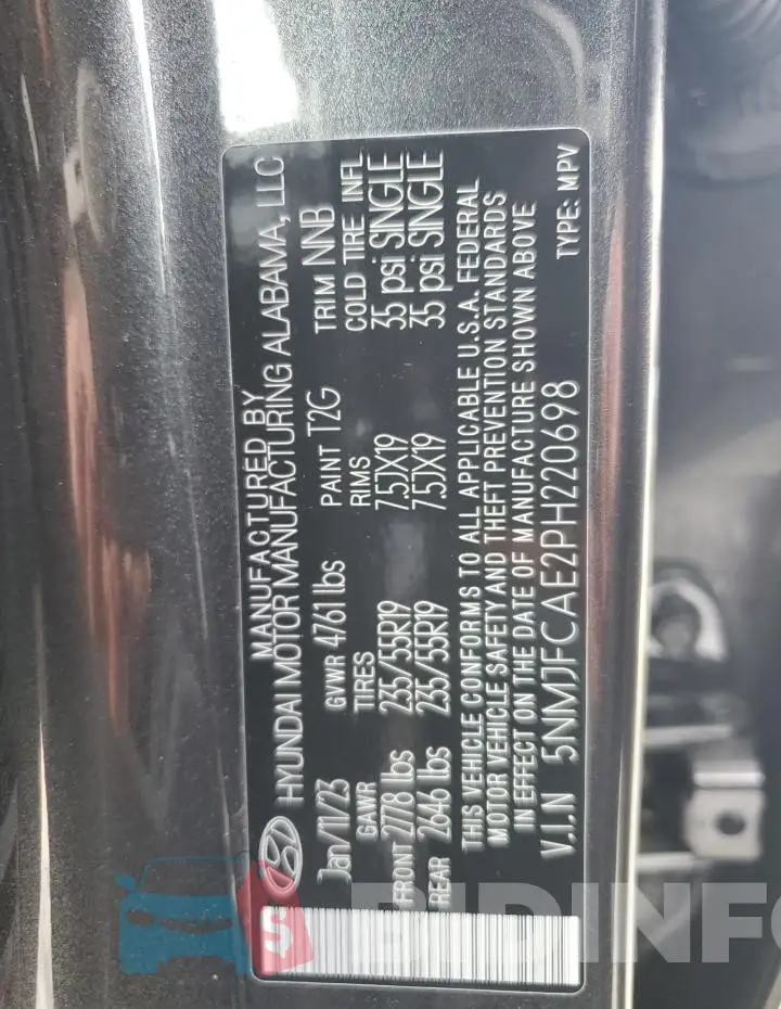 5NMJFCAE2PH220698 Photo# 13