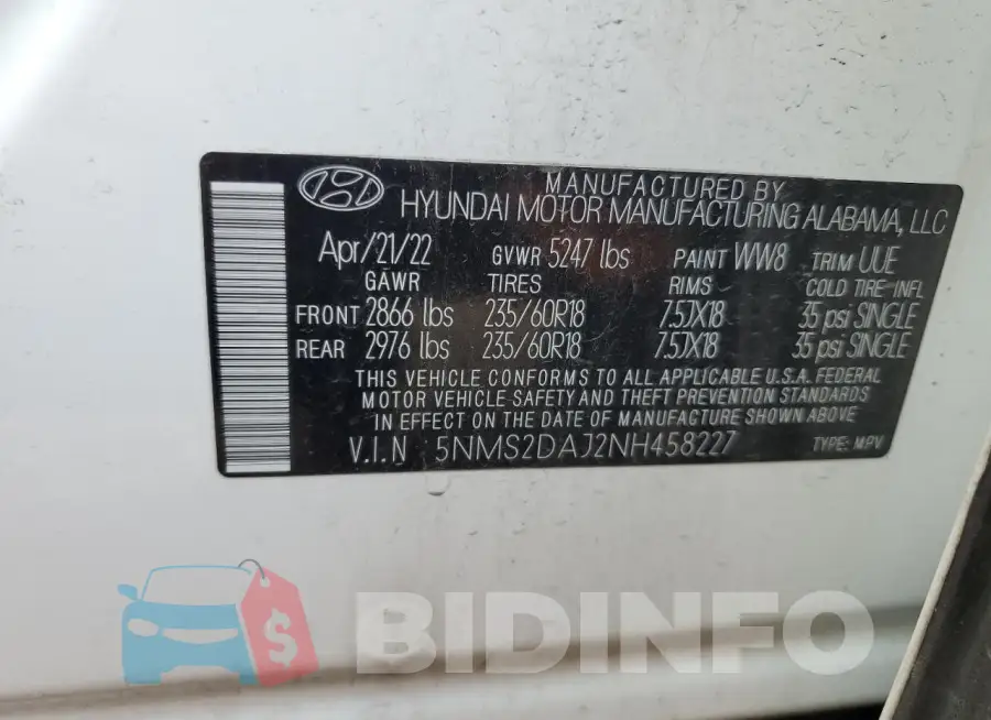 5NMS2DAJ2NH458227 Photo# 13