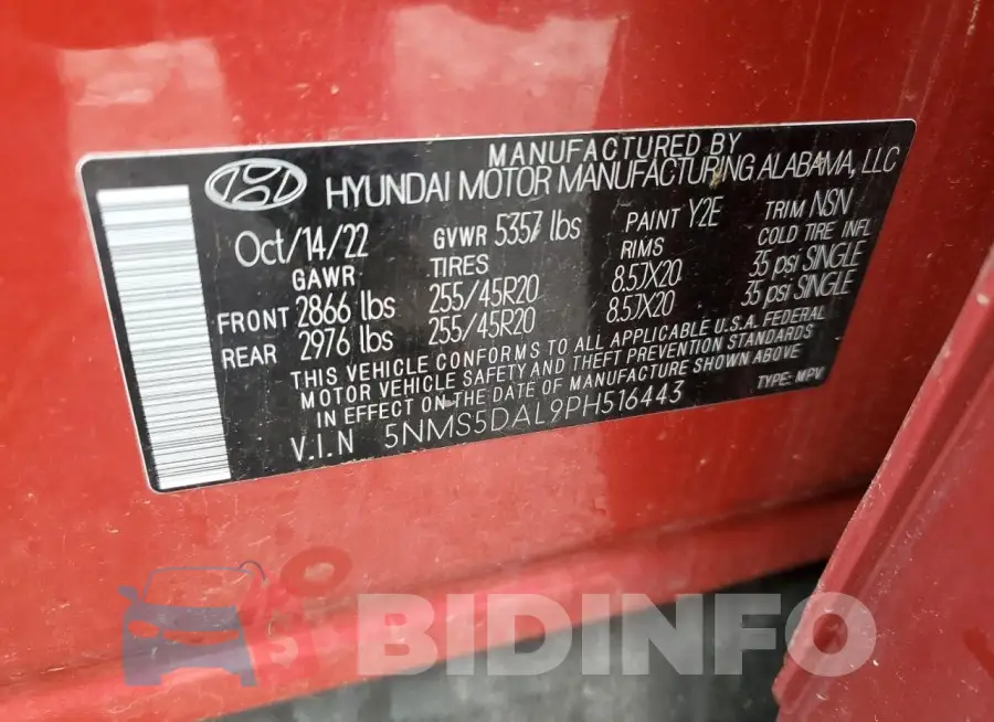 5NMS5DAL9PH516443 Photo# 13