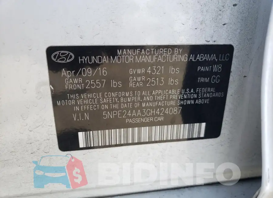 5NPE24AA3GH424087 Photo# 12
