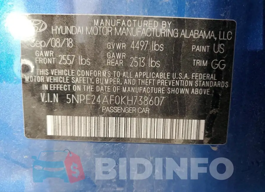 5NPE24AF0KH738607 Photo# 12