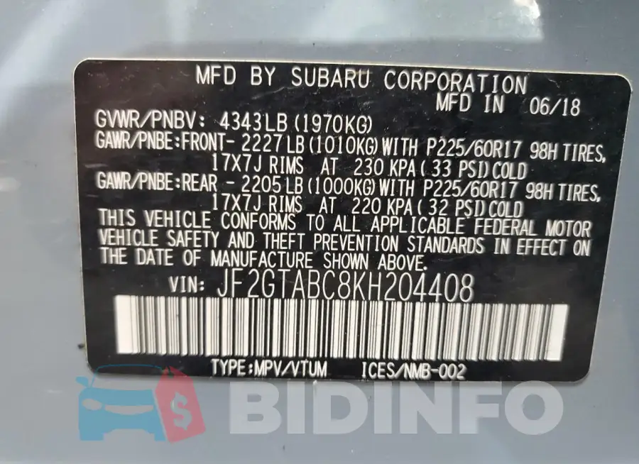 JF2GTABC8KH204408 Photo# 13