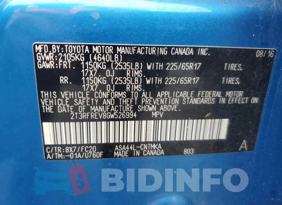 2T3RFREV8GW526994 Photo# 13