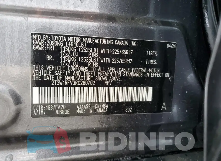 2T3W1RFV3RC280702 Photo# 13