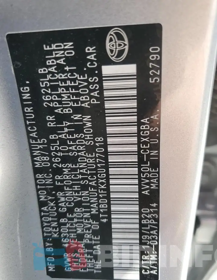 4T1BD1FKXGU177018 Photo# 12