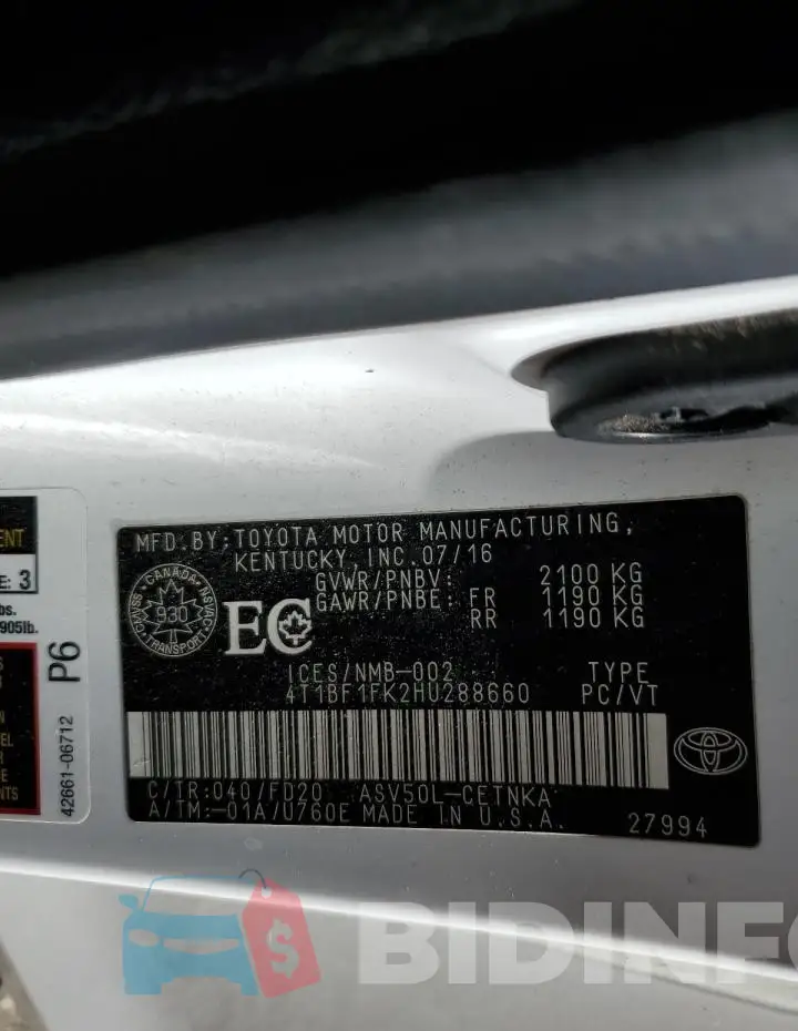 4T1BF1FK2HU288660 Photo# 13