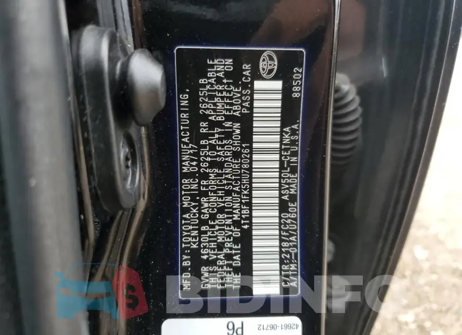 4T1BF1FK5HU780261 Photo# 12