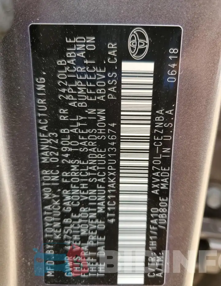4T1C11AKXPU134674 Photo# 12