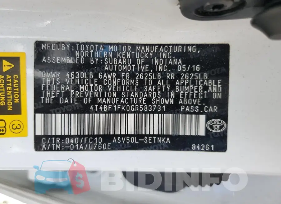 4T4BF1FK0GR583731 Photo# 12