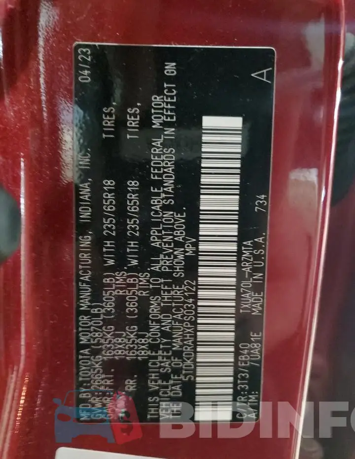 5TDKDRAHXPS034122 Photo# 13
